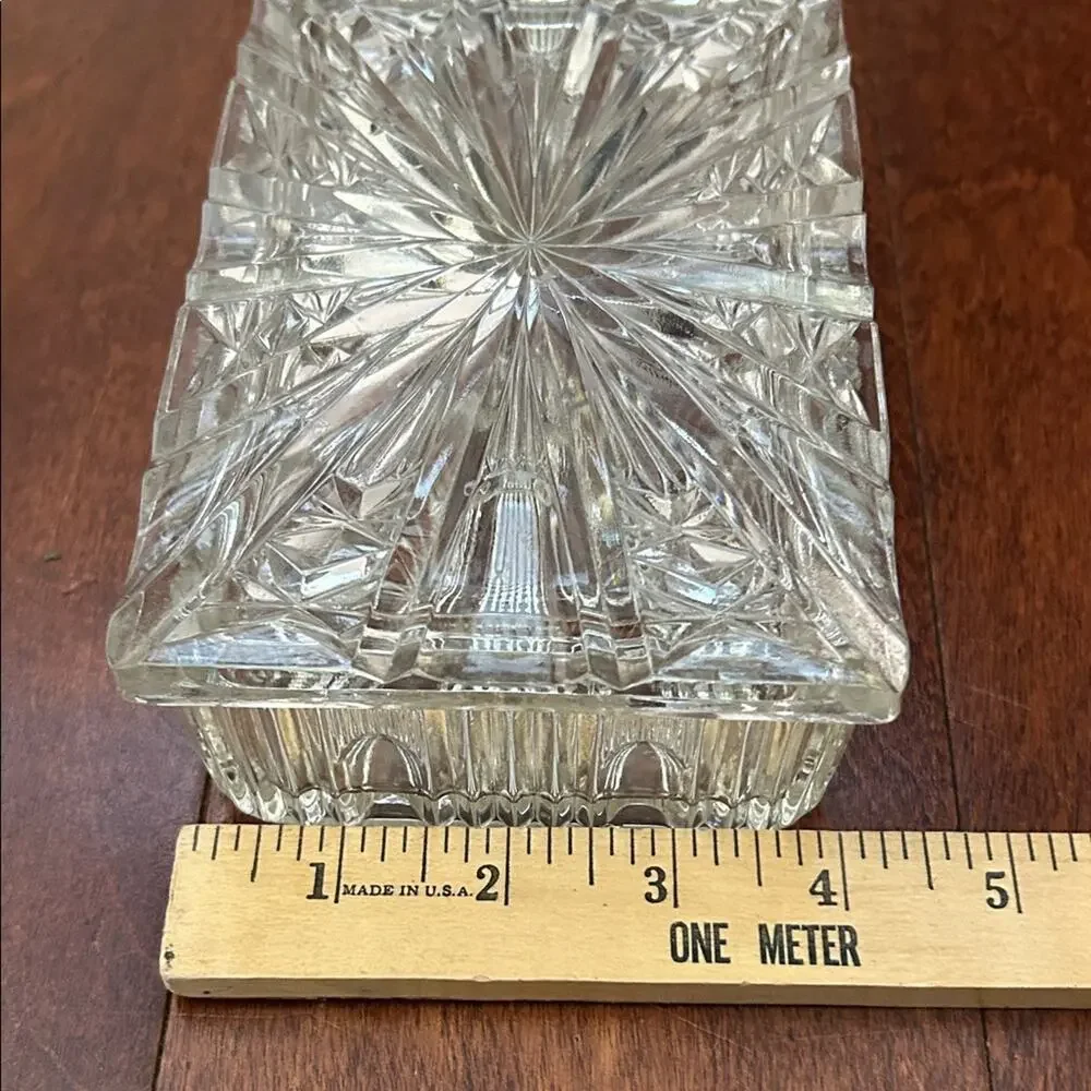 Vintage Clear Glass Jewelry Box or Catch All, Divided into Two Compartments,